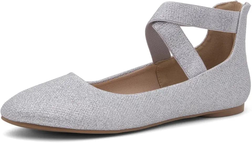 Shoe Land Flats for Women, Dressy Comfortable Ballet Flats with Elastic Ankle Strap, Almond Toe Slip On Flat Shoes for Work Office Wedding