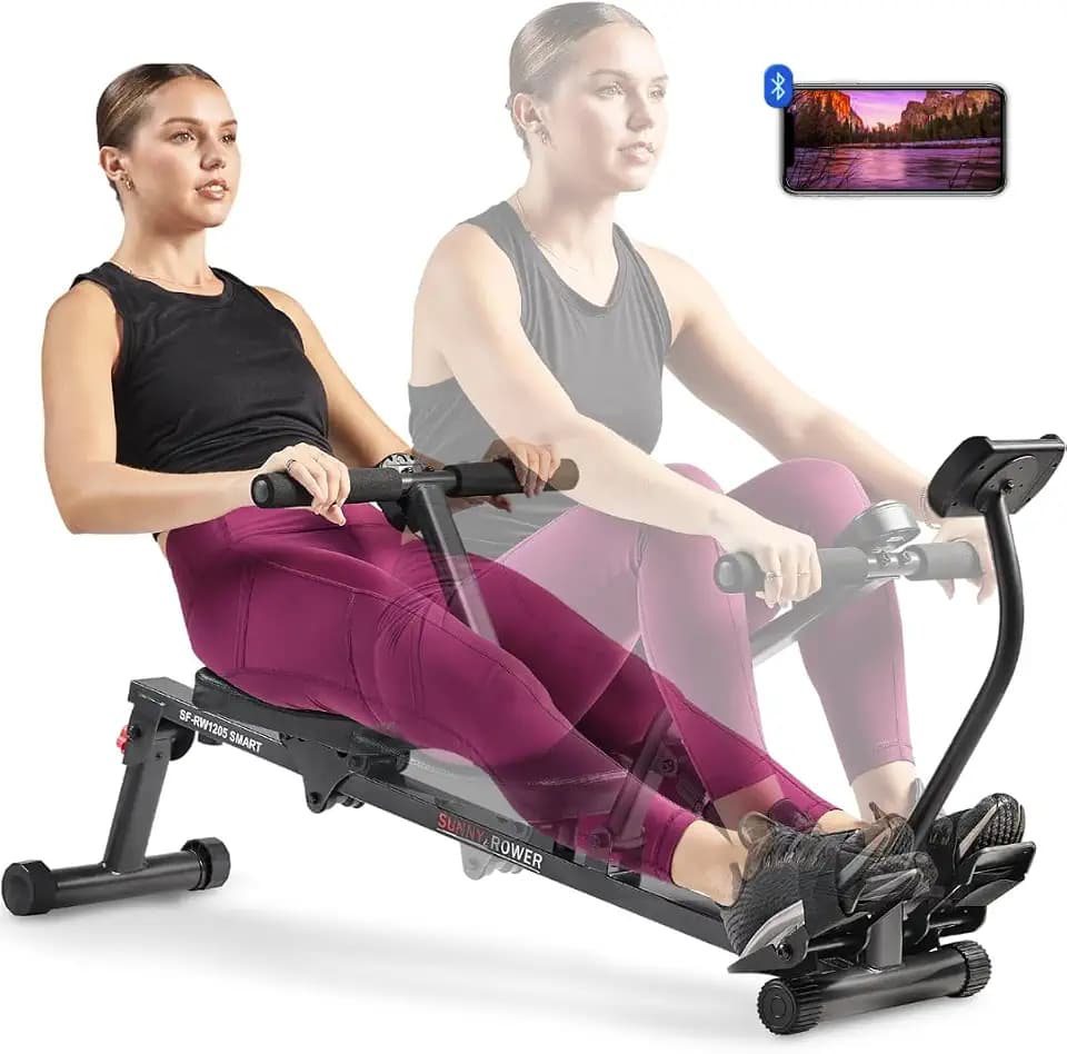Sunny Health & Fitness Compact Hydraulic Rower with 12-Level Resistance