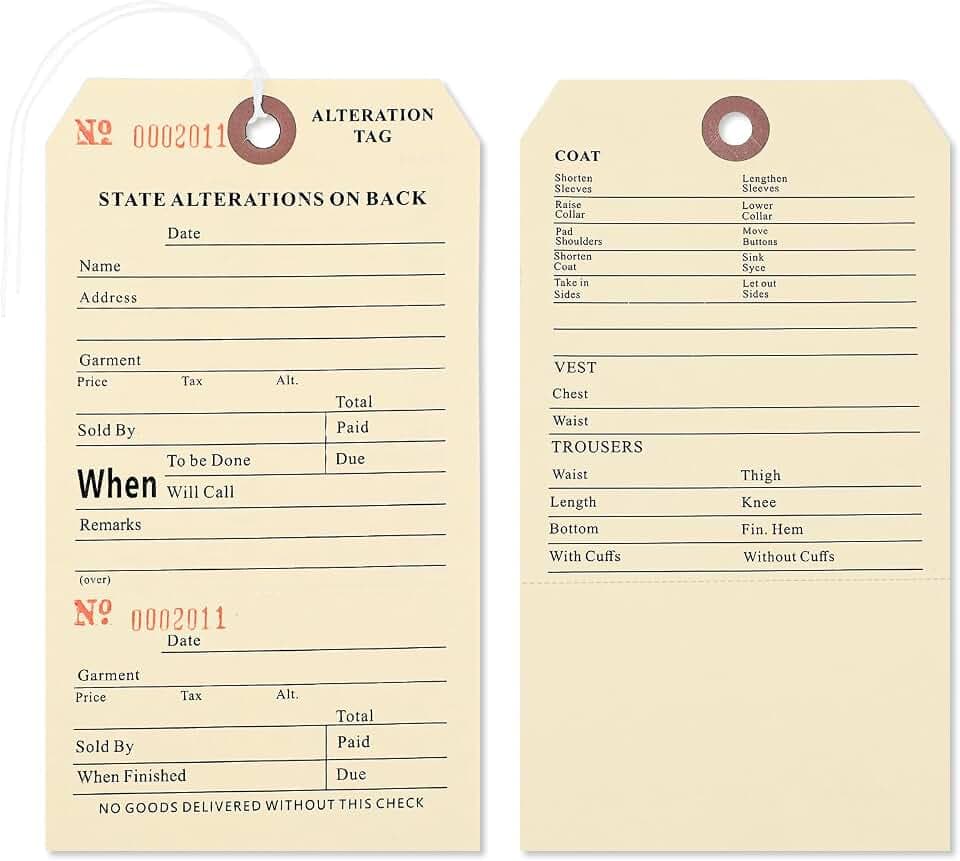 Fuyoooo 500 Pack Alteration Repair Tags, Manila Paper Two Sided 3.5 X 6.25