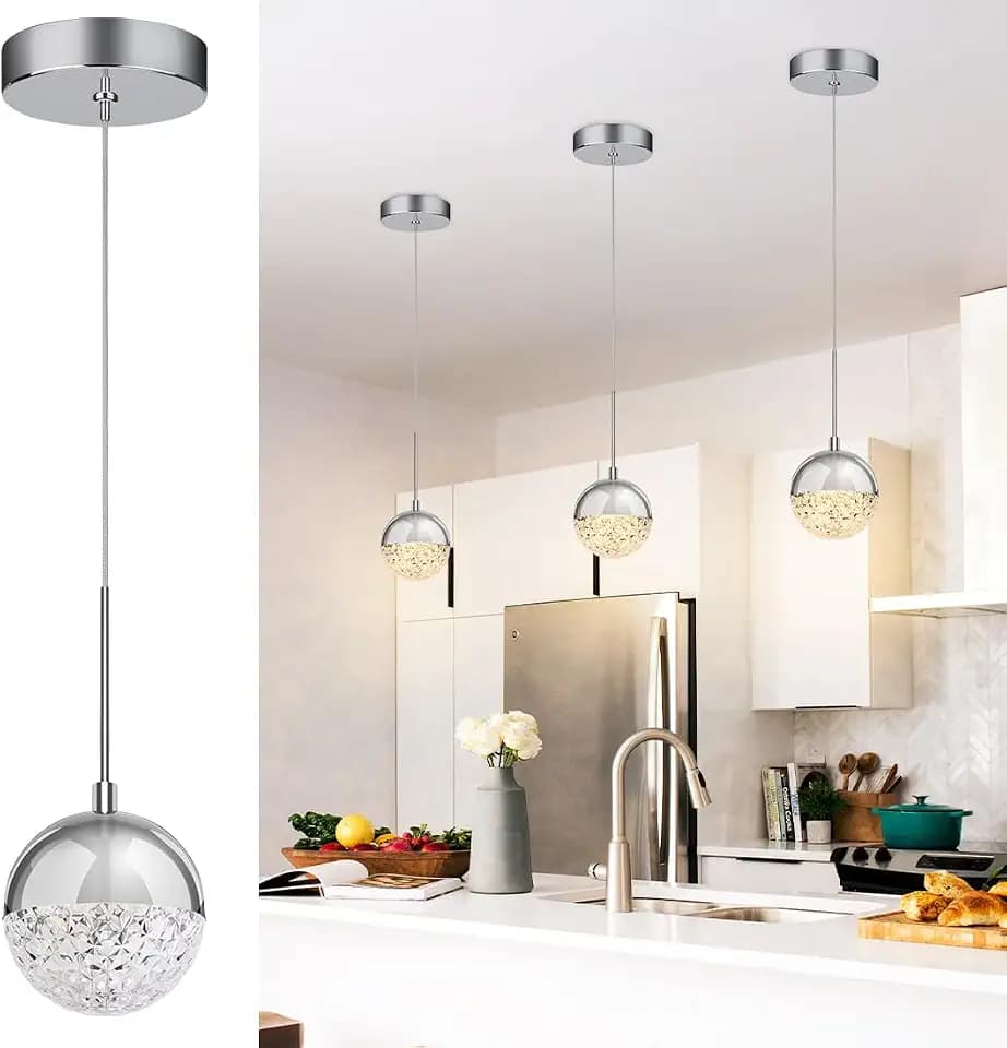Crystal Pendant Light, Chrome Chandelier for Kitchen Island