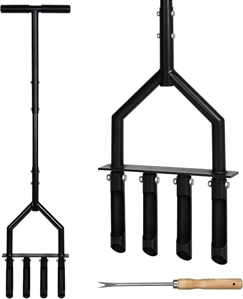 Manual Lawn Coring Aerator, 43" 4-Tine Plug Aerator for Lawn Care