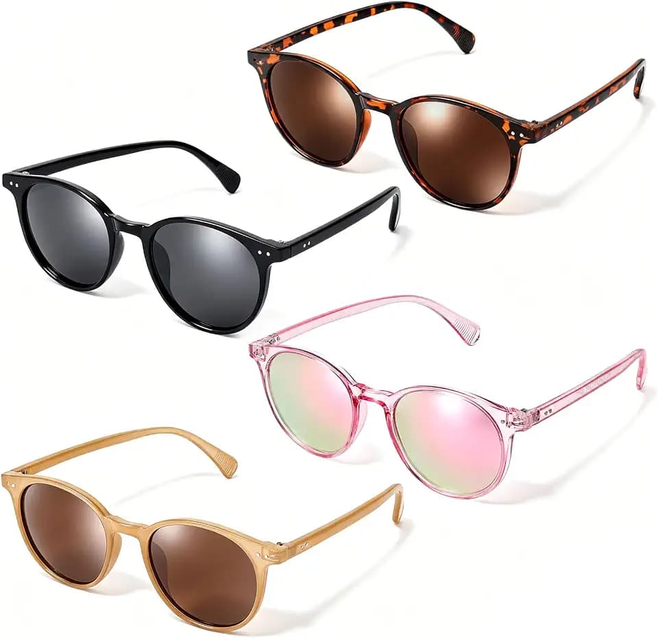 JATEBI 4 Packs Retro Round Sunglasses for Small Face Women