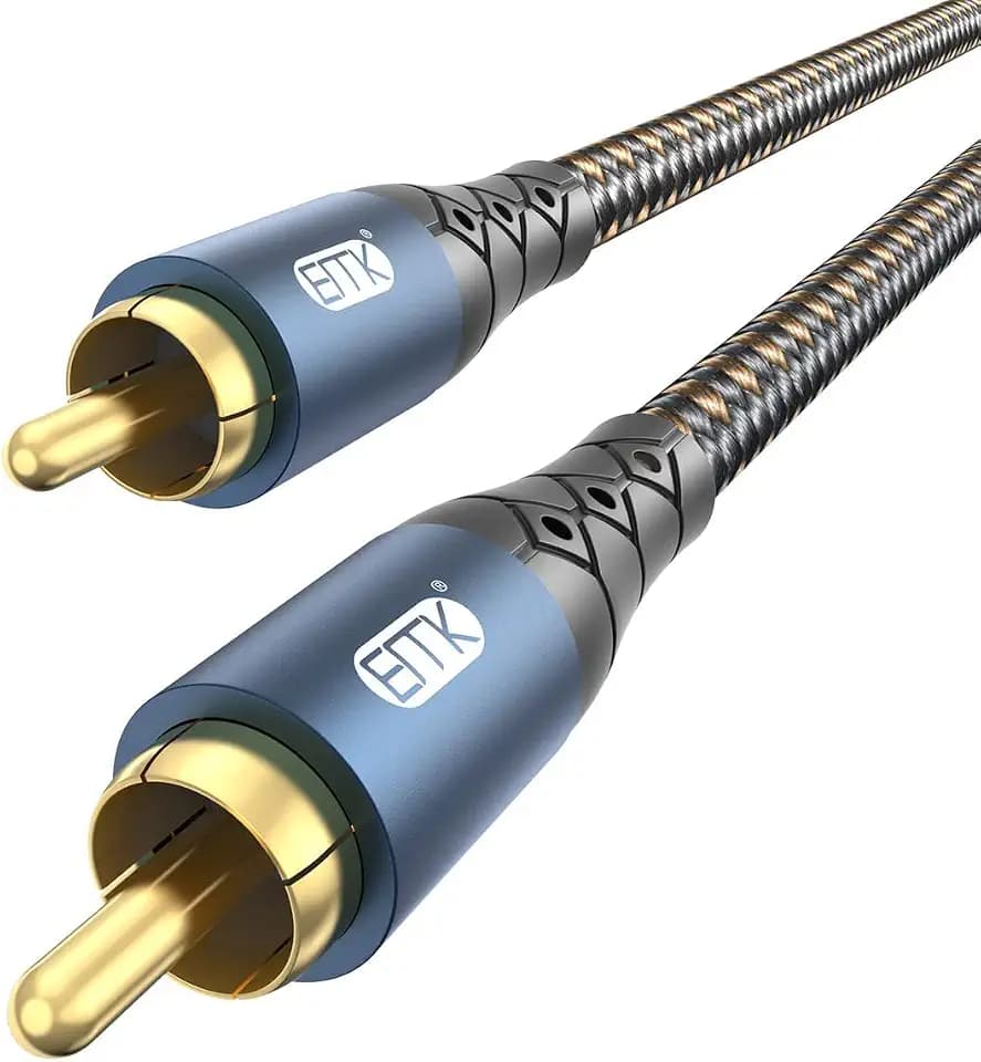 EMK Subwoofer Cable RCA to RCA Audio Cable 24K Gold-Plated Nylon Braided Double Shielded Digital Analogue Supports Amplifiers,Home Theater,Hi-Fi Systems,Subwoofer(3.3ft/1m)