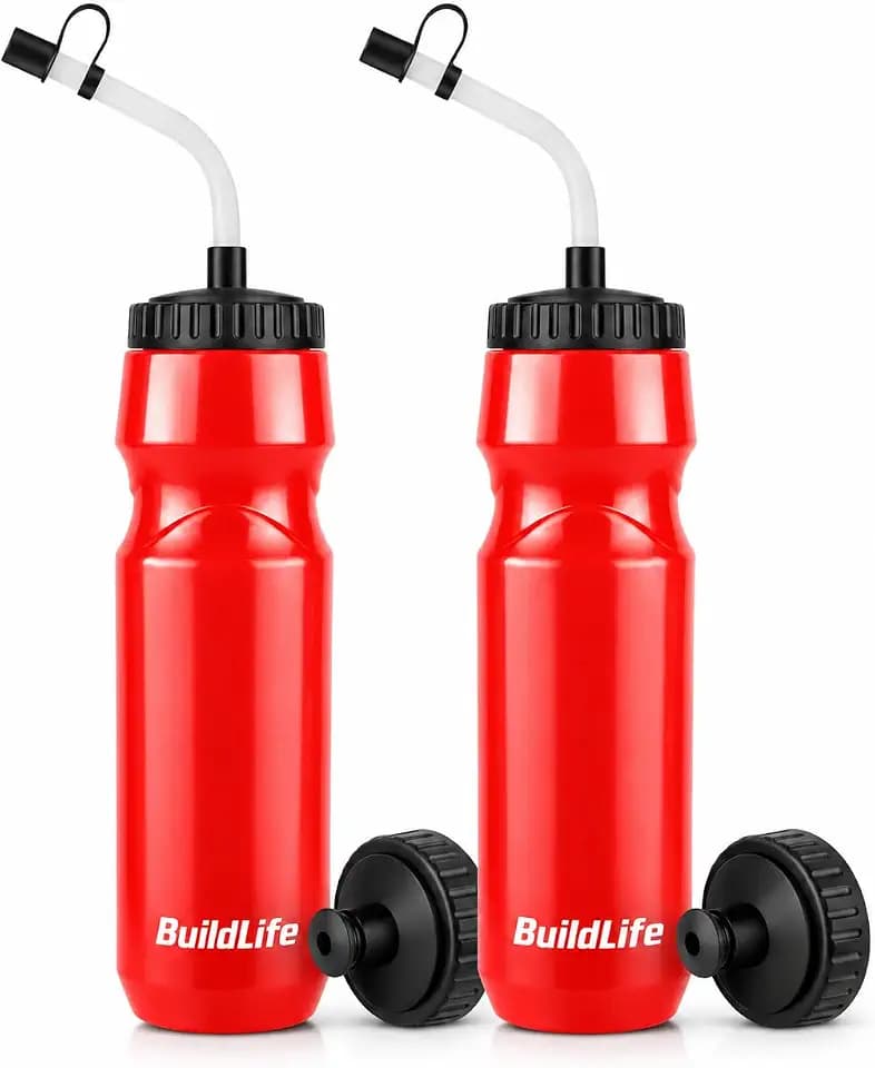 Lacrosse Water Bottle with Long Straw 2 Pack,32 OZ Hockey Water Bottle