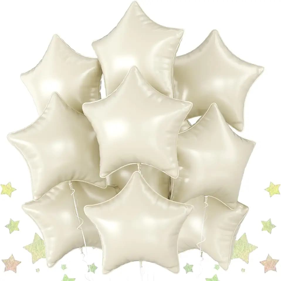 Cream White Star Balloons, 10 Pcs Beige Foil for Baby Shower Wedding Party