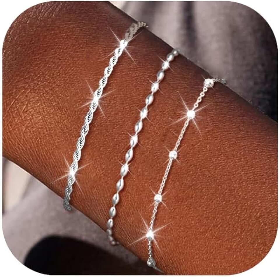 MUCCA 3Pcs Armband Damen Stapelbare armband silber 925 damen Verstellbare armband damen silber mehrlagige Sterling Silber armbänder damen set Geburtstagsgeschenke für Damen