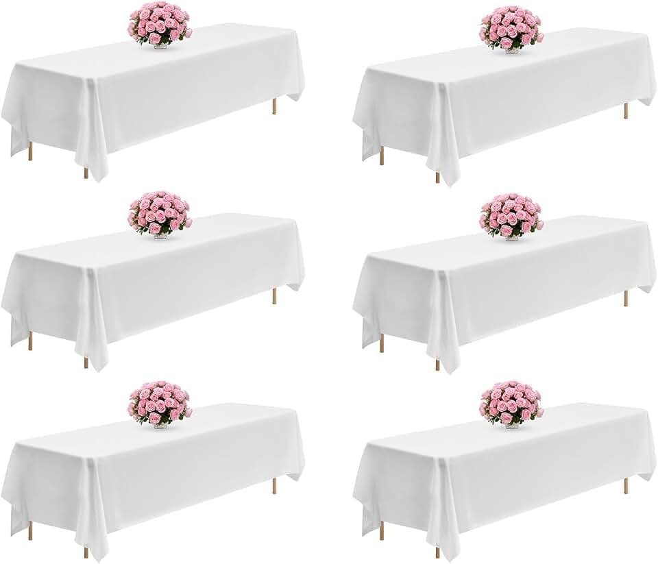VEVOR 6 x Tischdecke Tischwäsche 2286x3353 mm, wiederverwendbarer Tischdeckenschutz, maschinenwaschbares Tischtuch aus Polyestergewebe für Partys Hochzeiten Bankette formelle Veranstaltungen, Weiß