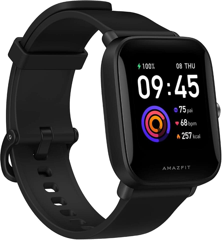 Amazfit Bip 3 Smartwatch mit 1,69" großem Farbdisplay, 50 Zifferblättern, 60 Sportmodi, 5 ATM wasserdicht, 14 Tage Akkulaufzeit, Fitnessuhr mit Herzfrequenz- und SpO2-Monitor für Herren Damen