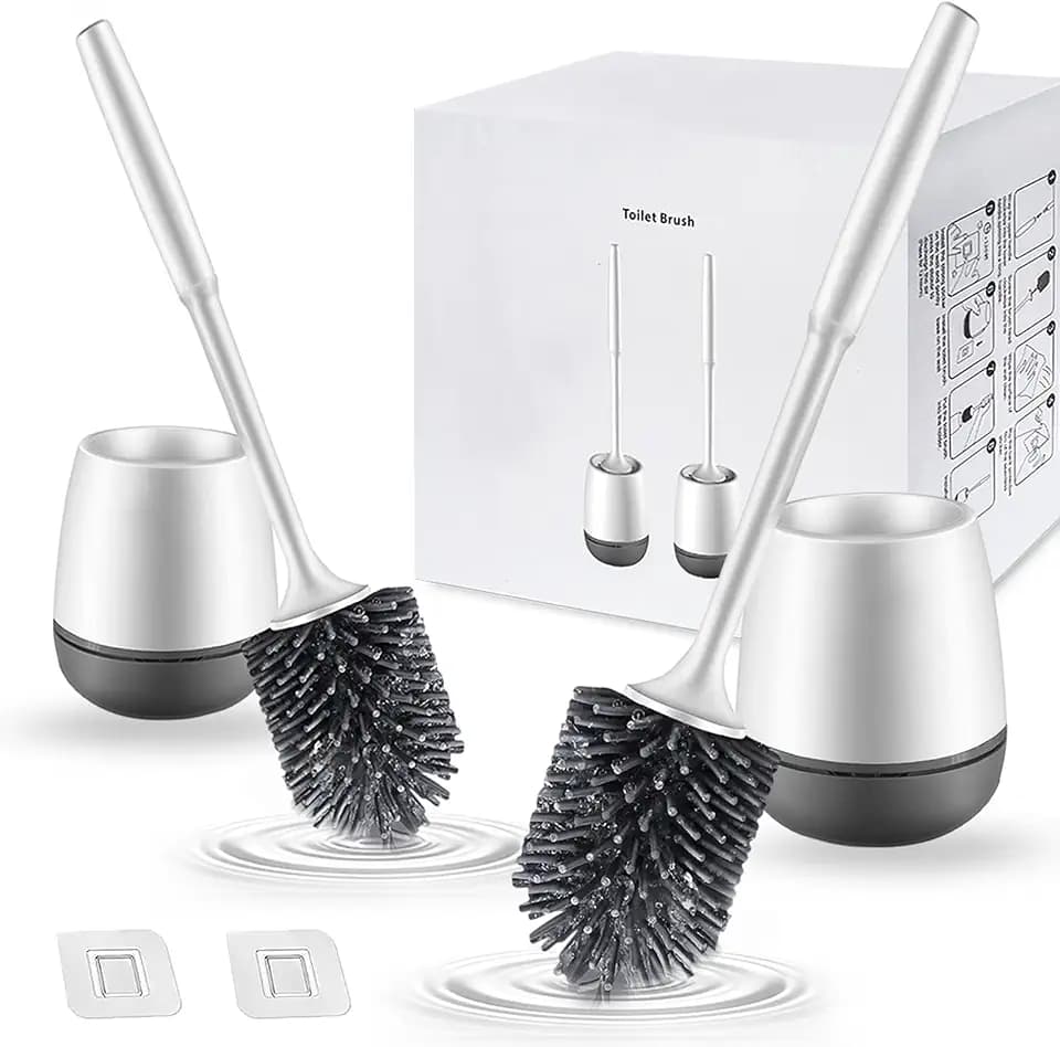 Marsheepy WC-Bürste, 2er Pack Silikon WC-Bürste mit Halter Set, Bad Loo Bürste mit Halter, Deep Clean Schnell Trocknende WC-Bürste mit flexiblen weichen Borsten (Boden/Wand)