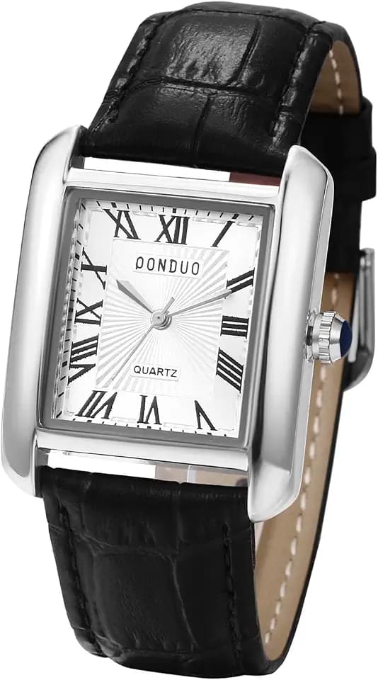 JewelryWe Paar Uhren Vintage Partner Freundschaft Leder Armband Uhr Analog Quarz Armbanduhr Klassische Rechteckige lässige Uhr mit Römischen Ziffern Zifferblatt Geschenk für Herren Damen