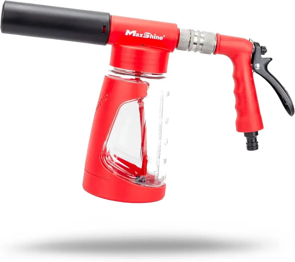 MaxShine Universal Low-Pressure Car Wash Foam Gun (Red) – Heavy-Foaming Spray Nozzle, Fits Standard Garden Hose, Adjustable and Lockable Flow, Auto Detailing Accessory
