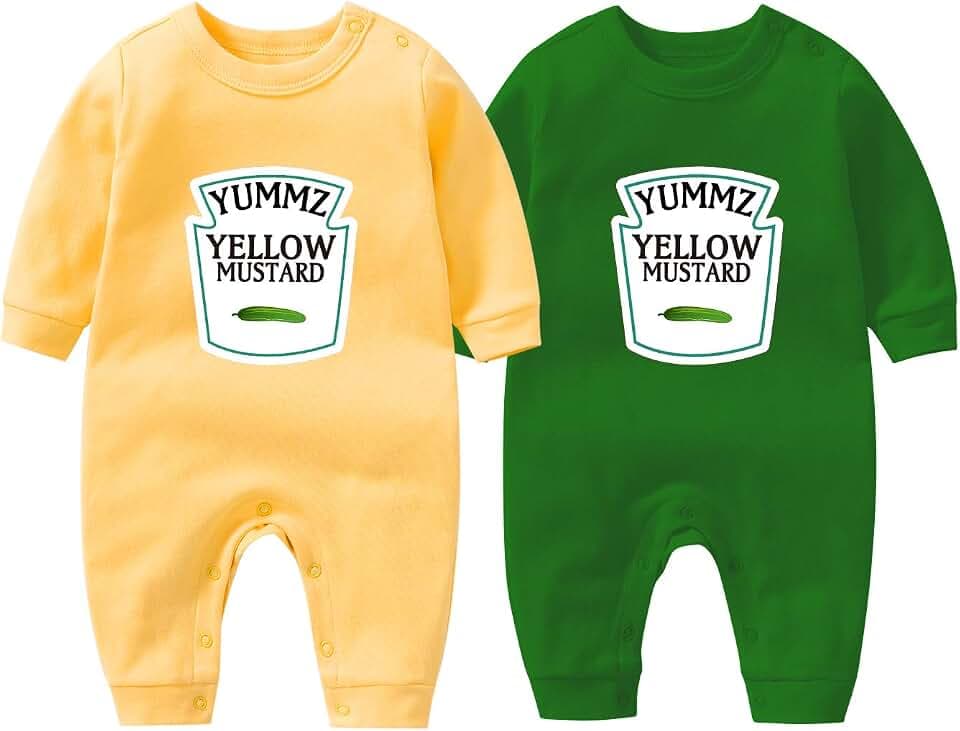Baby Zwillinge Body Junge Mädchen Strampler Yummz Tomato Mustard Farbe Rot gelb Fun Baby Lustig Geschenke Geburt Babykleidung