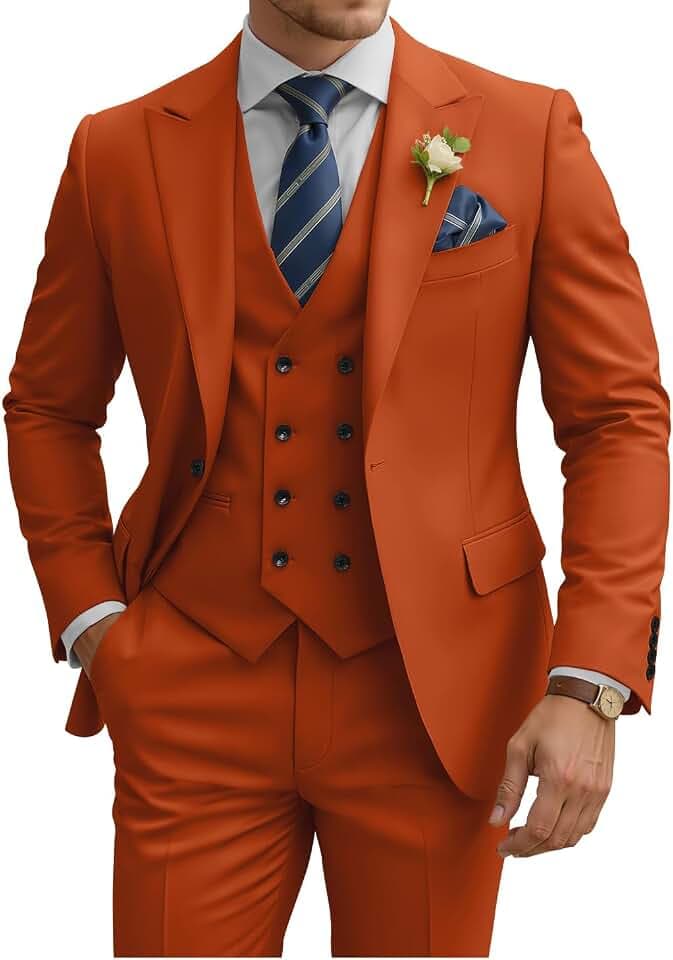Mens Suit 3 Piece Slim Fit Suits for Men Double Breasted Suit Wedding Prom Suits Formal Business Dinner Tuxedo
