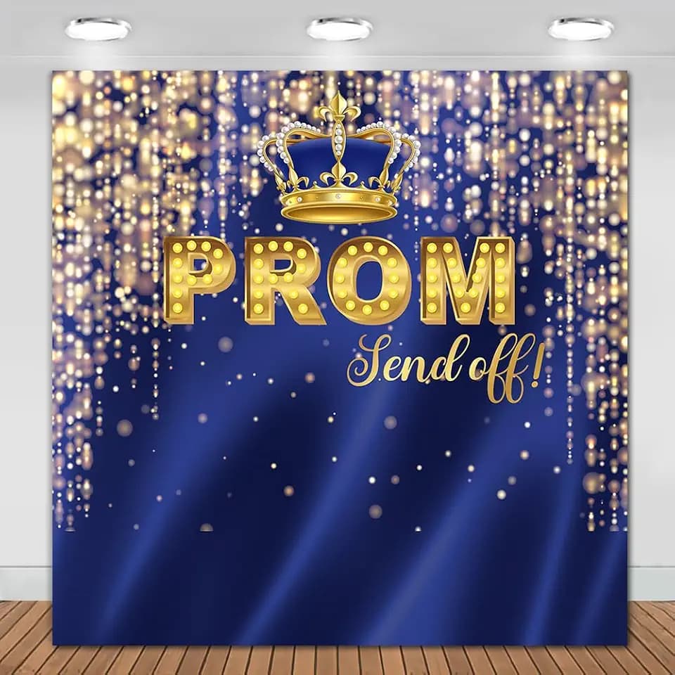 Prom Send Off Backdrop Blue and Gold 2026 Graduation Photography Background Party Decorations Class of 2026 Congrats Grad Banner Photo Booth Props (Blue and Gold, 6x6ft)