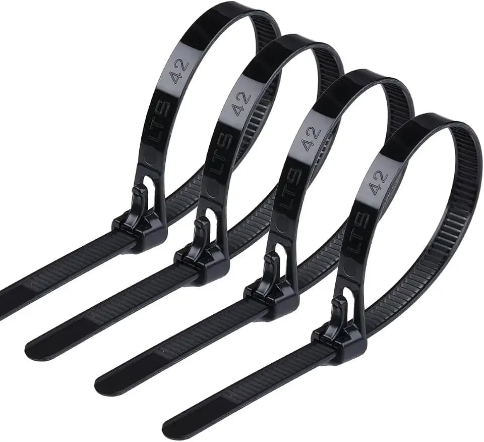 100 Stück Kabelbinder 200mm x 7,6mm Wiederverschließbar, UV Beständig, Schwarz Set für Kabelmanagement, Gartenarbeit, im Büro, Wohnen und Werkstätten