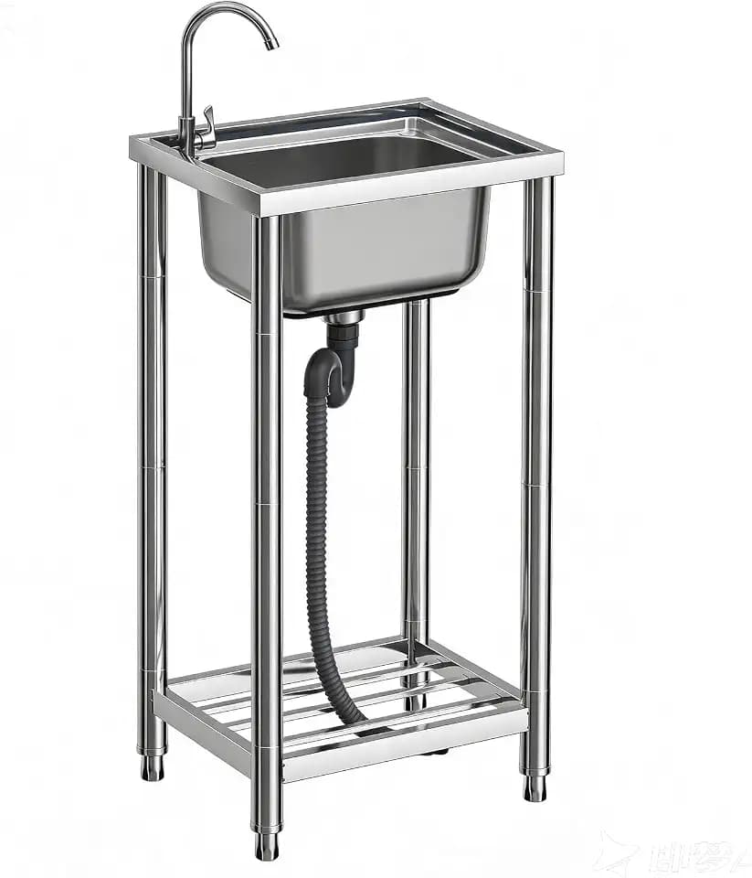 Free Standing Stainless-Steel Single Bowl Kitchen Sink Set with Faucet, Utility Washing Hand Sink for Indoor and Outdoor Use
