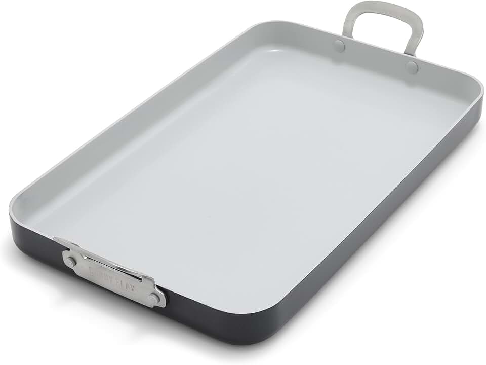 GreenPan x Bobby Flay 18" x 11" Nonstick Double Burner Griddle, PFAS-Free Ceramic Double Stovetop Skillet, Stainless Steel Handles, Dual-Use Cooking, Easy Clean Dishwasher & Oven Safe Pan, Gray