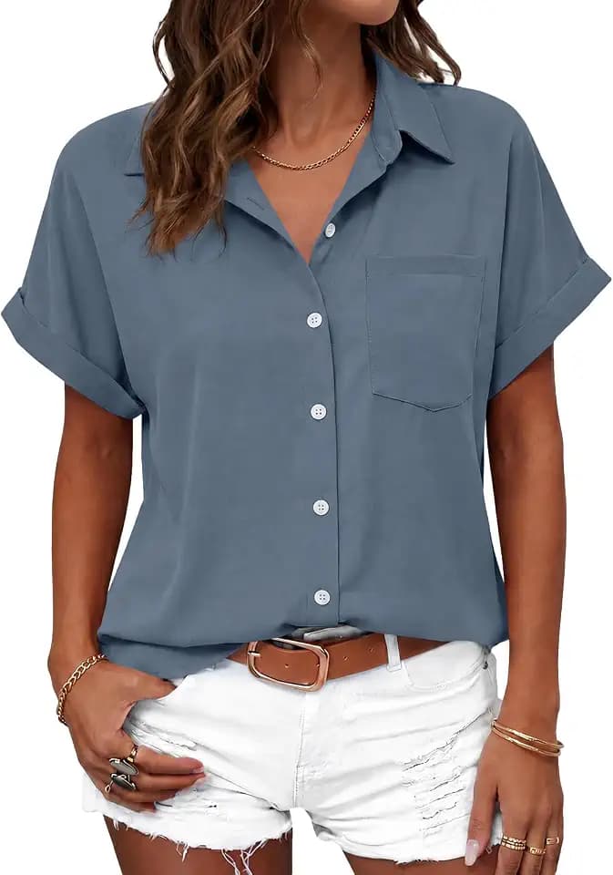 Beautife Button Down Shirts for Womens Short Sleeve Blouses Summer Tops