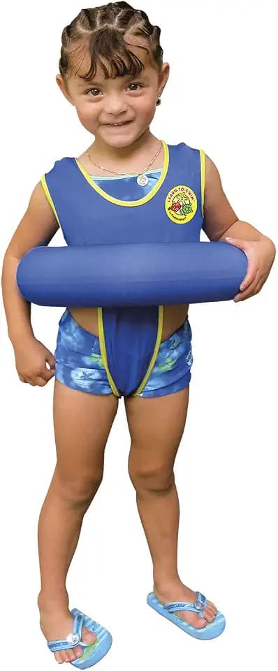 Poolmaster Blue Learn to Swim Trainer Vest with Tube Float, Kids Swim Aid for Ages 3+, Swimming Position Trainer, Adjustable Strap, UPF 50, Fits 34 to 40 Inches, 27 to 35 lbs