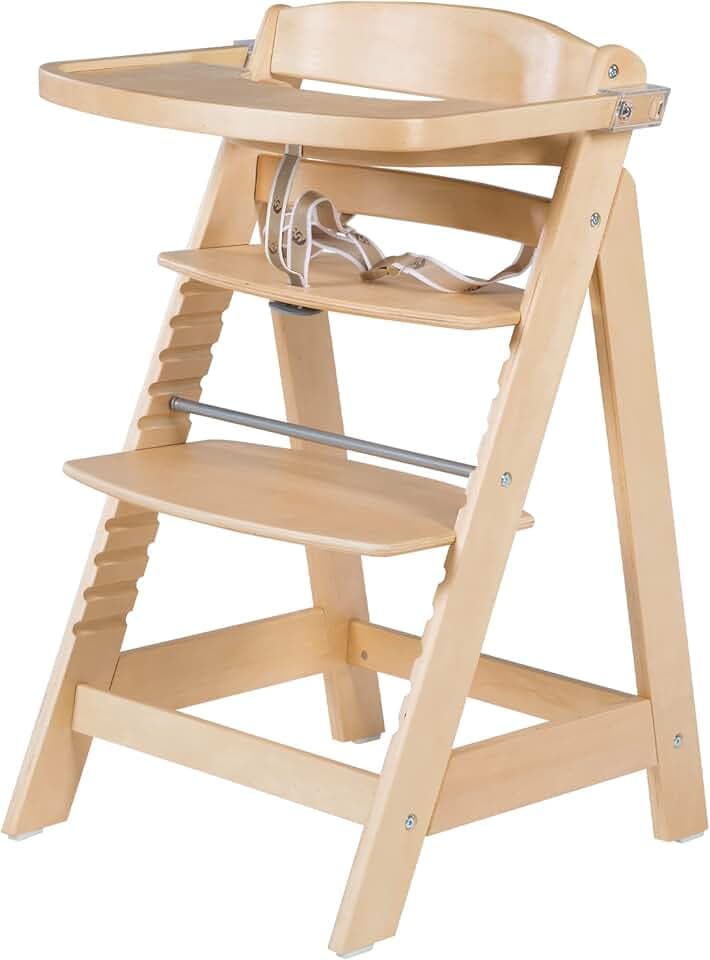 roba Treppenhochstuhl Sit Up FUN, Hochstuhl inkl. abnehmbarem Essbrett und Bügel, mitwachsend vom Babyhochstuhl bis zum Jugendstuhl, Holz-Hochstuhl, natur