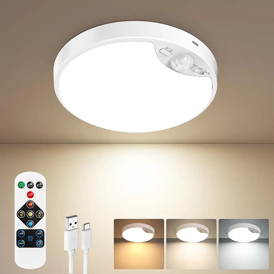 Rechargeable Motion Sensor Ceiling Light, 12000mAh Battery Closet Light
