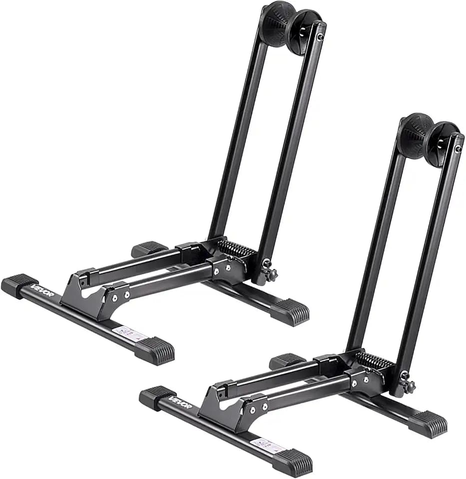 VEVOR Bike Racks 2 Pack, Fits 20 to 27 Inch Mountain & Road Bikes, Alloy Steel Rust-Resistant Bike Floor Stand Rack, Foldable Bicycle Stand for Entryway, Garage, Home Bikes Parking & Storage, Black