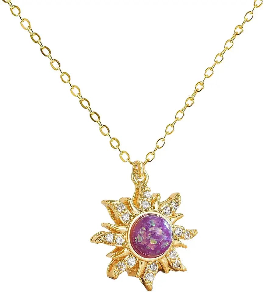 Rapunz Sun Necklace for Women Tangled Necklace Sun Necklaces Opal Pendant Neckalces Healing Crystal Necklaces Christmas Trendy Jewelry