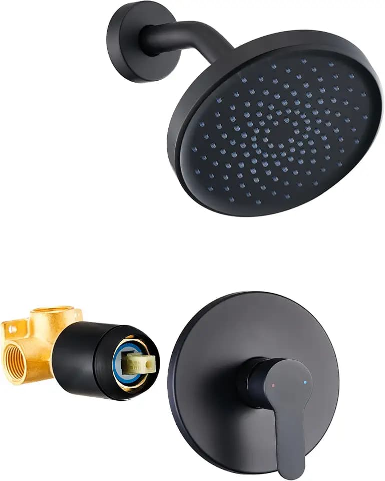 Tohlar Shower Faucet Set with Valve Black Shower Trim Kit with 6" Rain Head