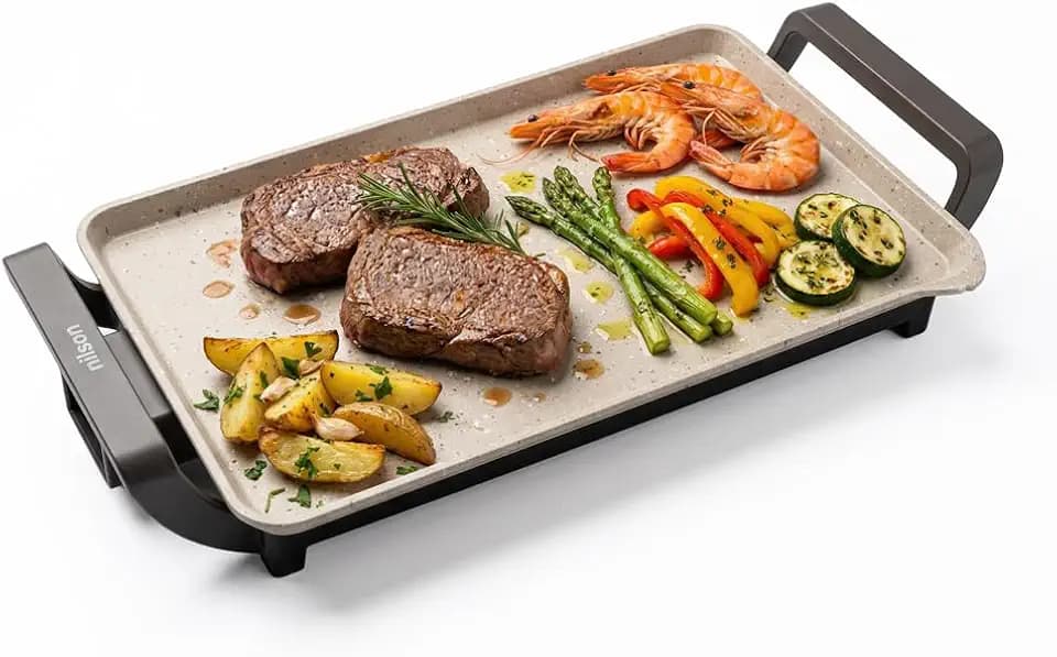 Elektrischer Grill und Sandwichtoaster, doppelt, 2300 W, Temperaturkontrolle, Öffnung 180 Grad, antihaftbeschichtete Keramikplatten, einstellbares Thermostat, Tropfschale, Kabel 80 cm, B