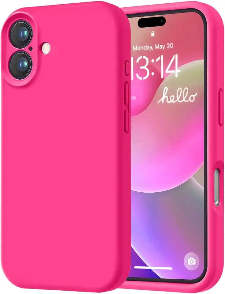 Designed for iPhone 16 Case, Premium Silicone with [Soft Anti-Scratch Microfiber Lining] Shockproof Protective Phone Case for Men Women Girls 6.1", Hot Pink