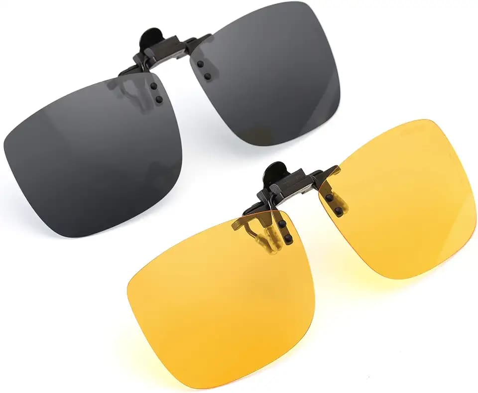 CAXMAN Polarized Clip-on Flip Up Metal Clip Rimless Sunglasses for Prescription Glasses