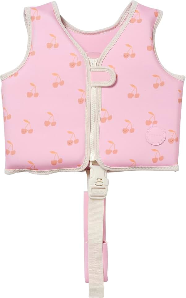 SUNNYLiFE Swim Vest for Toddlers 1-2 | Front-Zip Float Vest with Anti-Rise Leg Strap, Neoprene Comfort Guard | Learn-to-Swim Training Aid, Full Arm Movement, Cotton Candy Cherry.