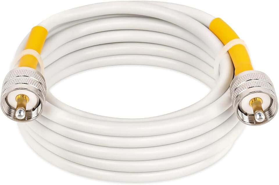 MOOKEERF PL259 CB Coax Cable - 15ft RG8x UHF Male PL-259, PVC White Marine Antenna Cable, 50 Ohm UHF Jumper for CB Radio, Ham Radio, Antenna Analyzer, Dummy Load and SWR Meter