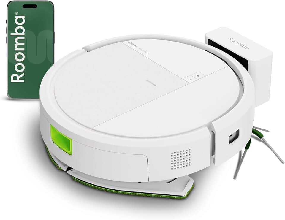 iRobot Roomba® 115 Combo Saug- und Wischroboter, 15k Pa Saugleistung, Bürsten und Wischpad reichen, Navigation mit Clearview™ LiDAR, Weiß