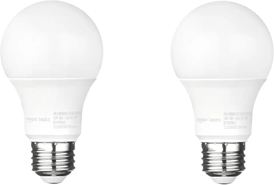 Amazon Basics A19 Dusk to Dawn Sensor LED Light Bulb, 60W Equivalent, 9W Energy Efficient, E26 Standard Base, Soft White 2700K, Non-Dimmable, 10,000 Hour Lifetime, Porch, 2-Pack