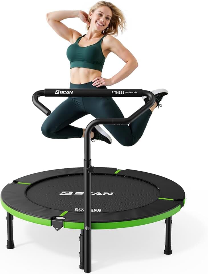 BCAN 40"/38" Foldable Mini Trampoline, Rebounder Trampoline for Adults, U/T Adjustable Foam Handle, Exercise Rebounder for Adults Indoor/Garden Workout, Max Load 330lbs/440lbs