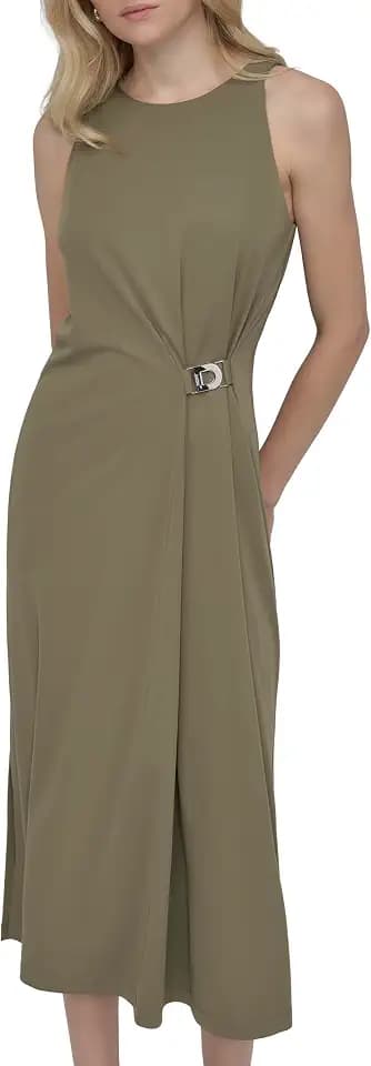 DKNY Women's Sleeveless Jewel Neck Midi Dress
