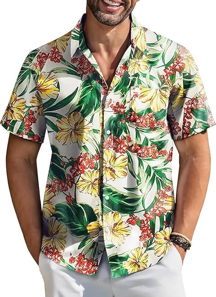 COOFANDY Herren Hemd Floral Hemden Männer Kurzarmhemd Casual Hawaiian Shirt Freizeithemd 05 PAT9 M