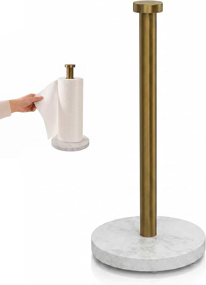 Premium Küchenrollenhalter Marmor & 304 Edelstahl, Luxuriöses Modernes Design, Freistehender Papierrollenhalter Schwer mit Rutschfestem Boden, für Küche und Esstisch - Gebürstetes Gold