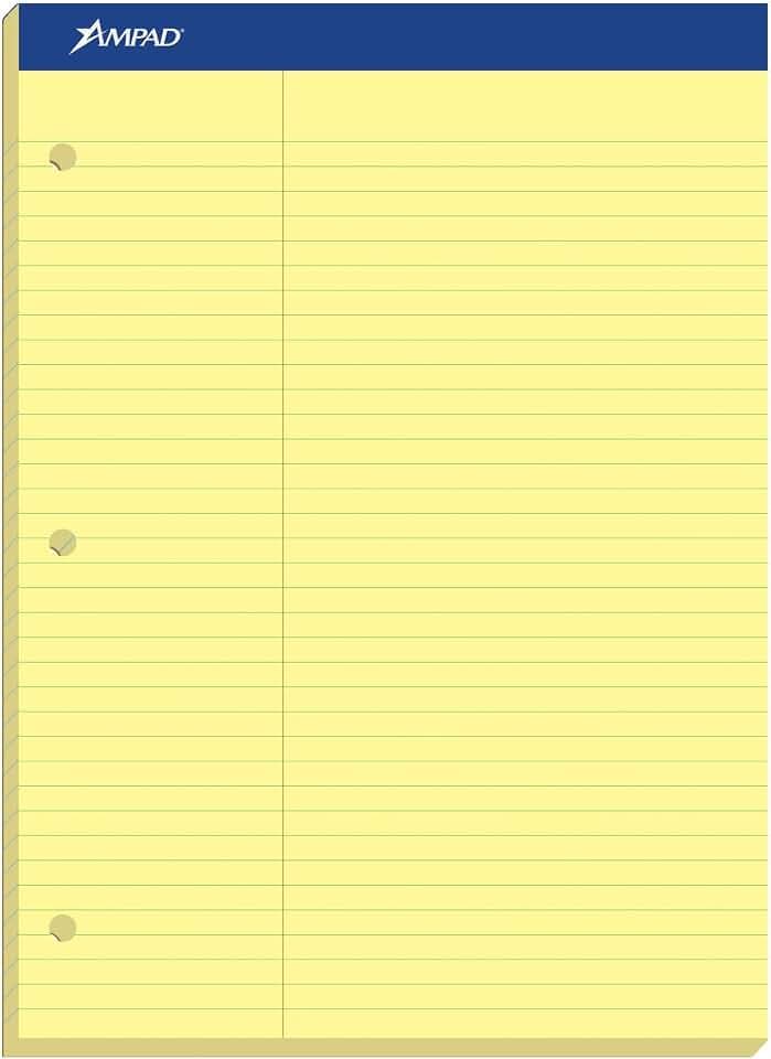 Ampad Double-Sheet Writing Pad, 8-1/2" x 11-3/4", Law Rule, Canary Paper, 3-Hole Punched, 100 Sheets (20-245)