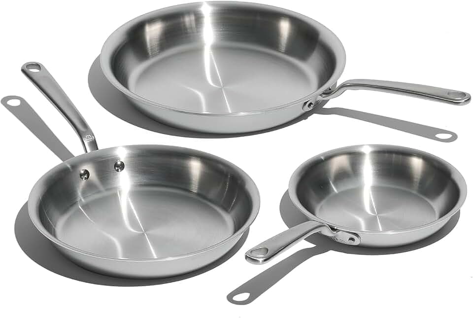 Made In Cookware – 3-teiliges (einschließlich 20,32/25,4/30,48 cm) Edelstahl-Bratpfannenset – 5-lagige Edelstahlbeschichtung – Professionelles Kochgeschirr – Hergestellt in Italien