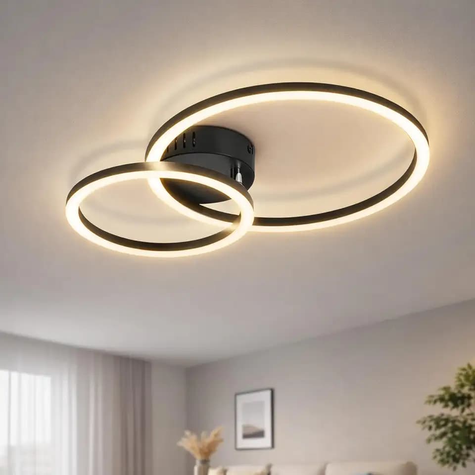 Homefire Deckenlampe Wohnzimmer LED Deckenleuchte 2-Ringe - 40cm Schwarz