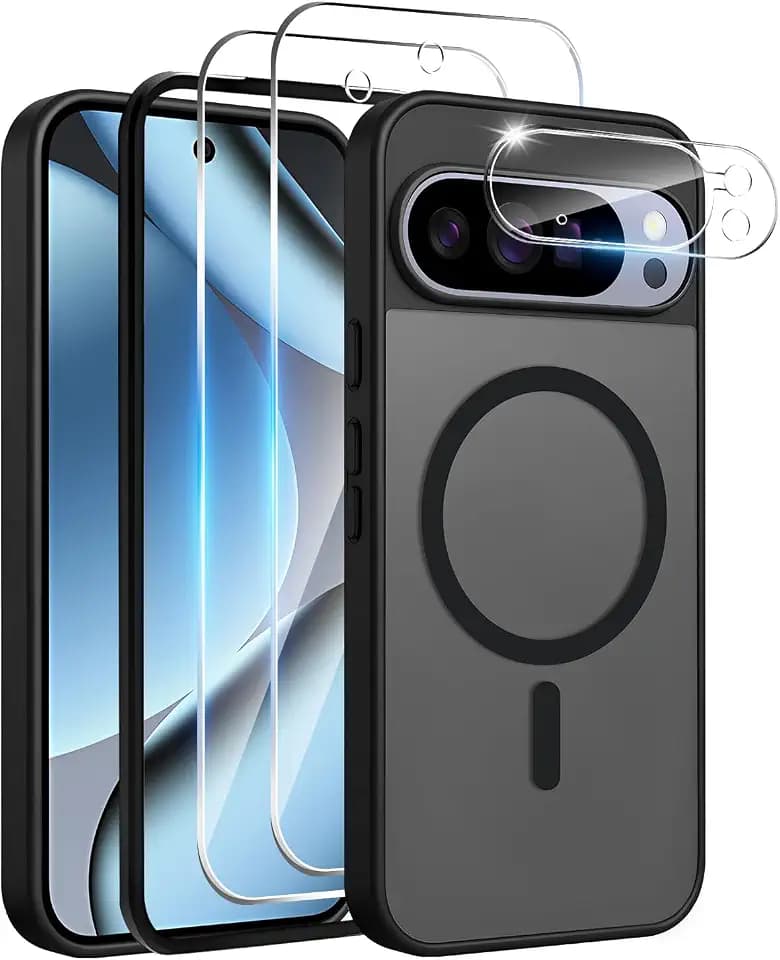 Magnetic for Google Pixel 10 Pro Case, with 2X Screen Protector & 1X Camera Lens Protector,[Shockproof Military] Back Slim Cover Phone Case Google Pixel 10 Pro, Black