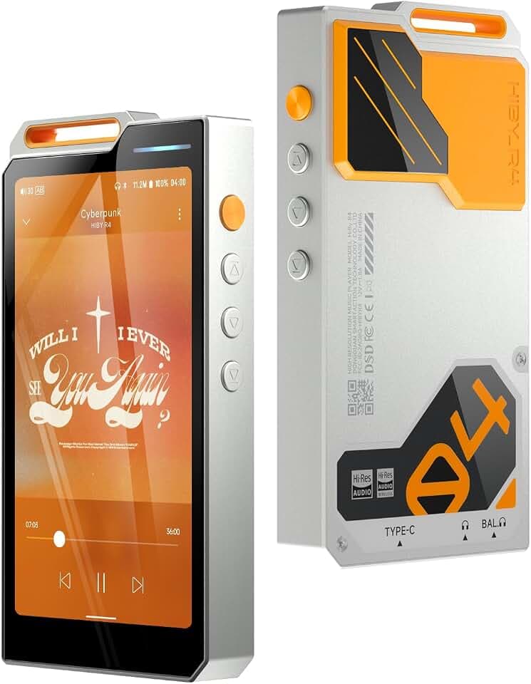 HiBy R4 MP3 & MP4 Player Spotify Player with Bluetooth and WiFi 4-Way HiFi DAP Android 12 OS 3.5mm PO+4.4mm Bal 32G+2TB Scalable Memory