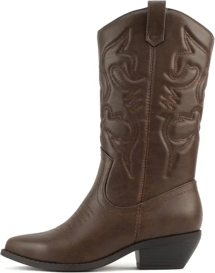 Soda Rider ~ Women Mid-Calf Western Cowboy Boots with Pointed Toe & Side Zipper