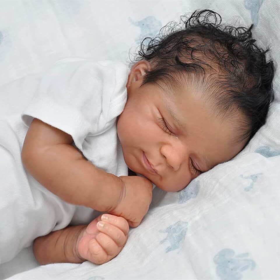 Zero Pam 18 in Black Reborn Baby Dolls with Rooted Hair for Kids Age 3+