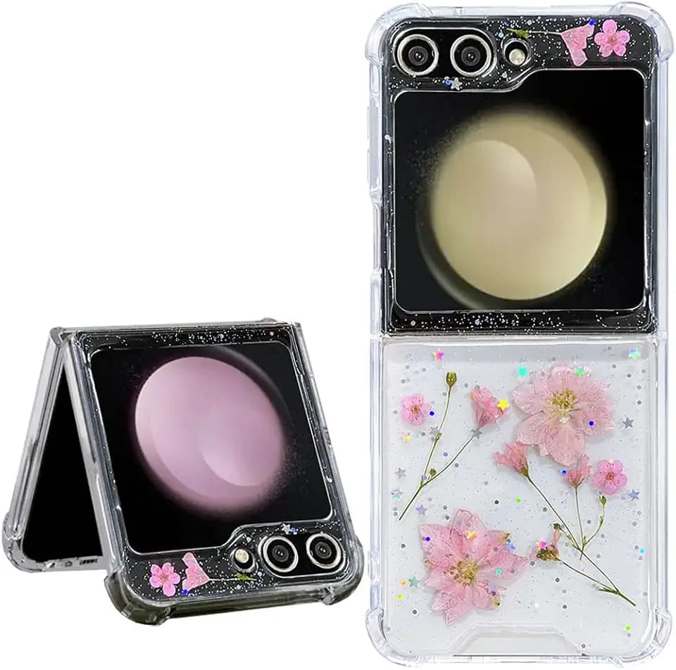 Abbery for Samsung Galaxy Z Flip 5/Z Flip 6/Z Flip 7 FE Case Pink Flowers