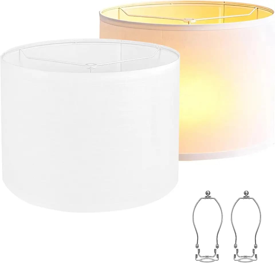 Lampshades Set of 2, 11.6" Top x 12.6" Bottom x 10" High, Drum Lamp shades，Medium Lamp shade, Beige Lampshade Natural Linen Hand Crafted, see installation video here