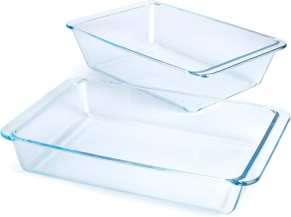 Set of 2 pcs Tempered Glass Baking Dish Set, Deep and Classic Borosilicate Glass Baking Dish Set (3.5L+2.8L). Oven, Microwave, Refrigerator and Dishwasher Safe.