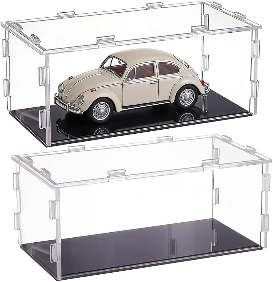 UNICRAFTALE 2 Stück Acryl Vitrine Für Modellautos 26x13x11cm Klare Stapelbare Staubdichte Rechteckige Ausstellungsbox Für Sammlerstücke Memorabilia Modelle Bausteine